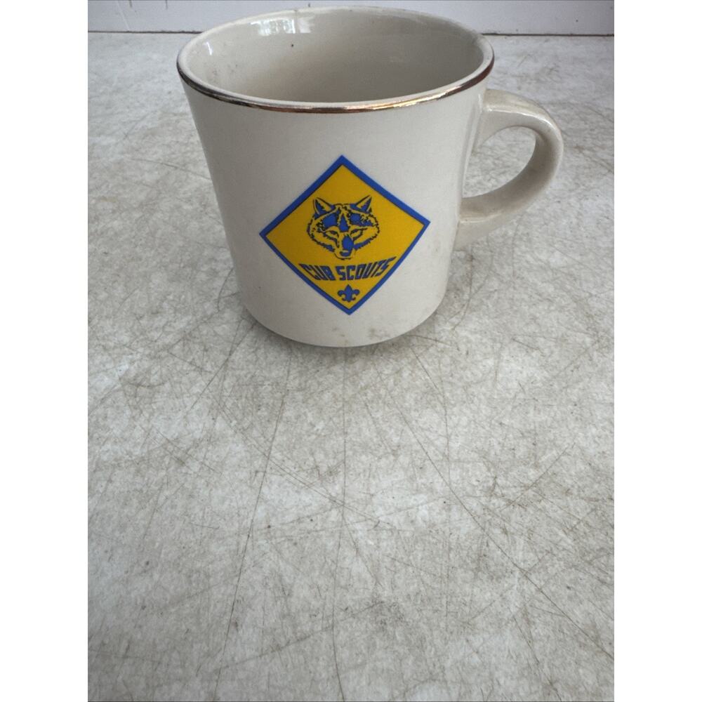 Vintage Boy Scouts of America BSA Cub Scouts Ceramic Gold Rim Diner Coffee Cup
